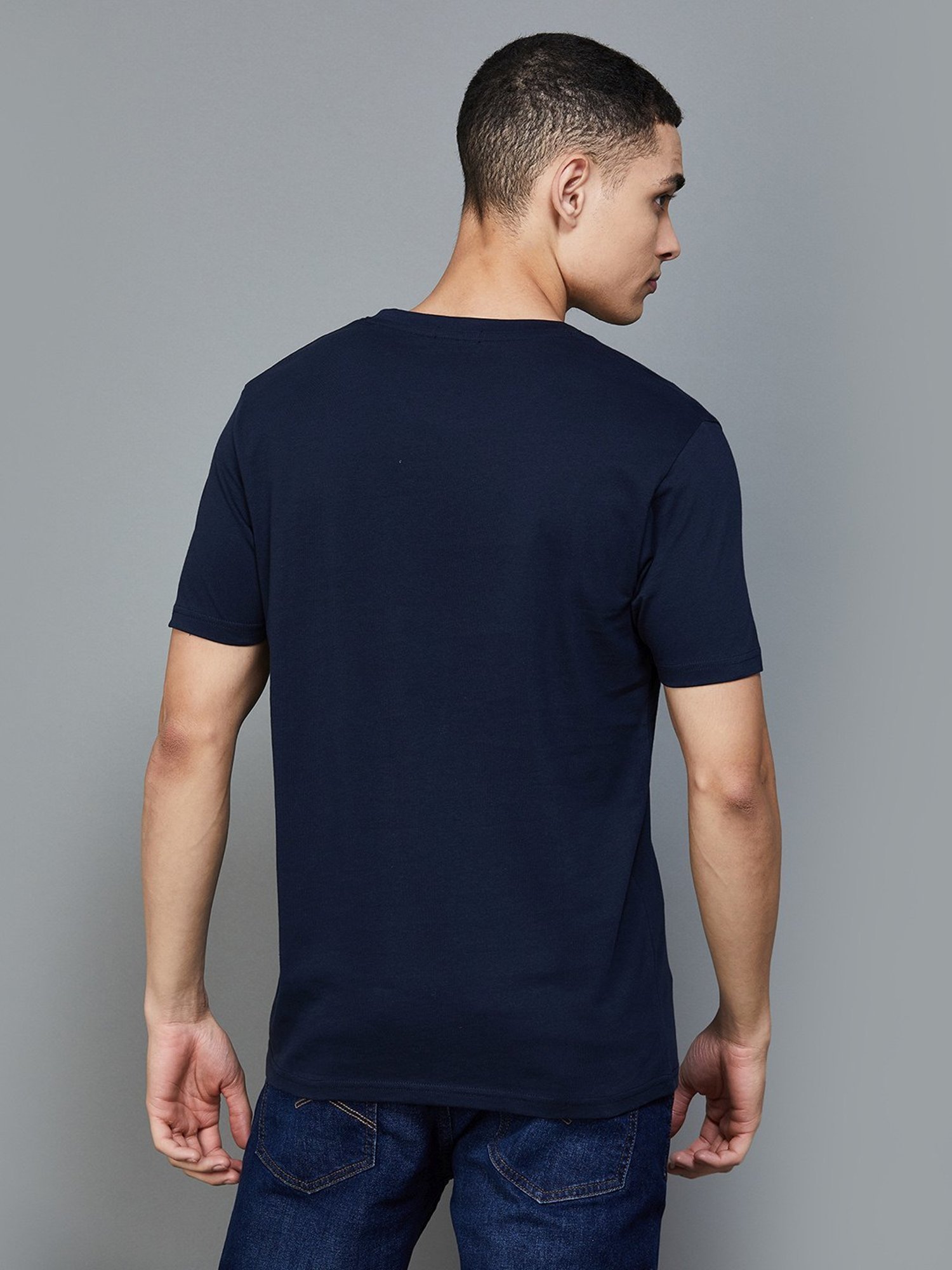 BOSSINI Navy Cotton Slim Fit Printed T-Shirt