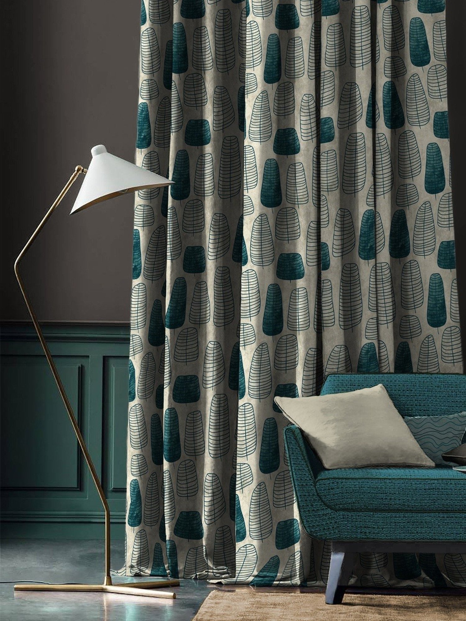 SPACES DRAPE STORY Elegent Grey & Green Polyester 8 FT Door Curtain - Set of 2