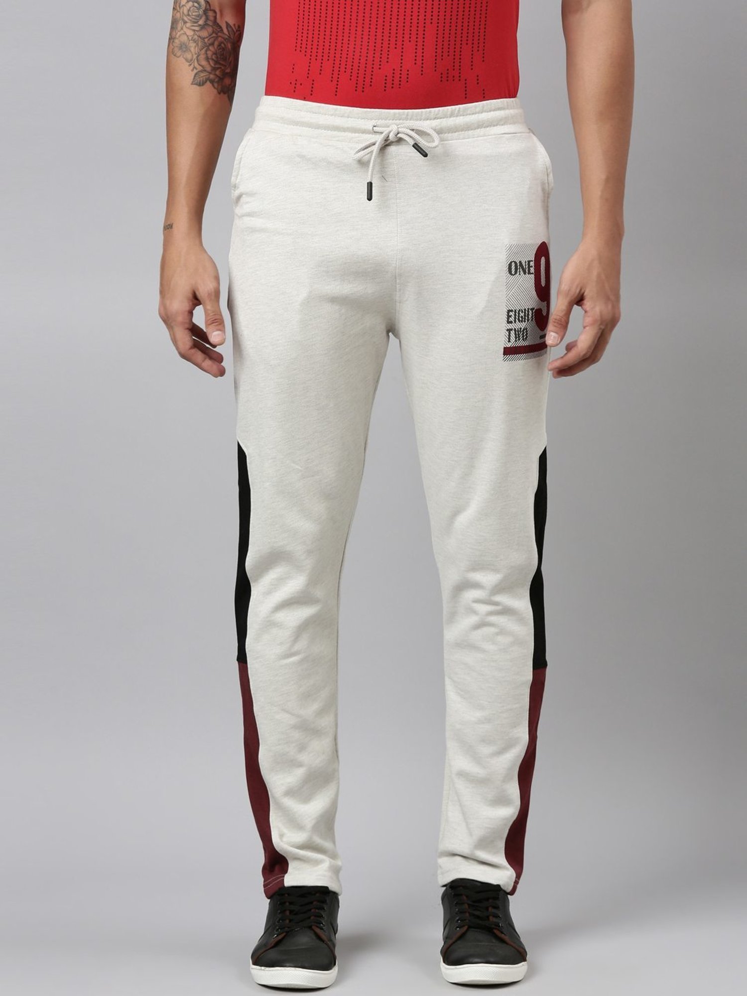 Dixcy Scott Maximus White Cotton Regular Fit Colour Block Sports Trackpants