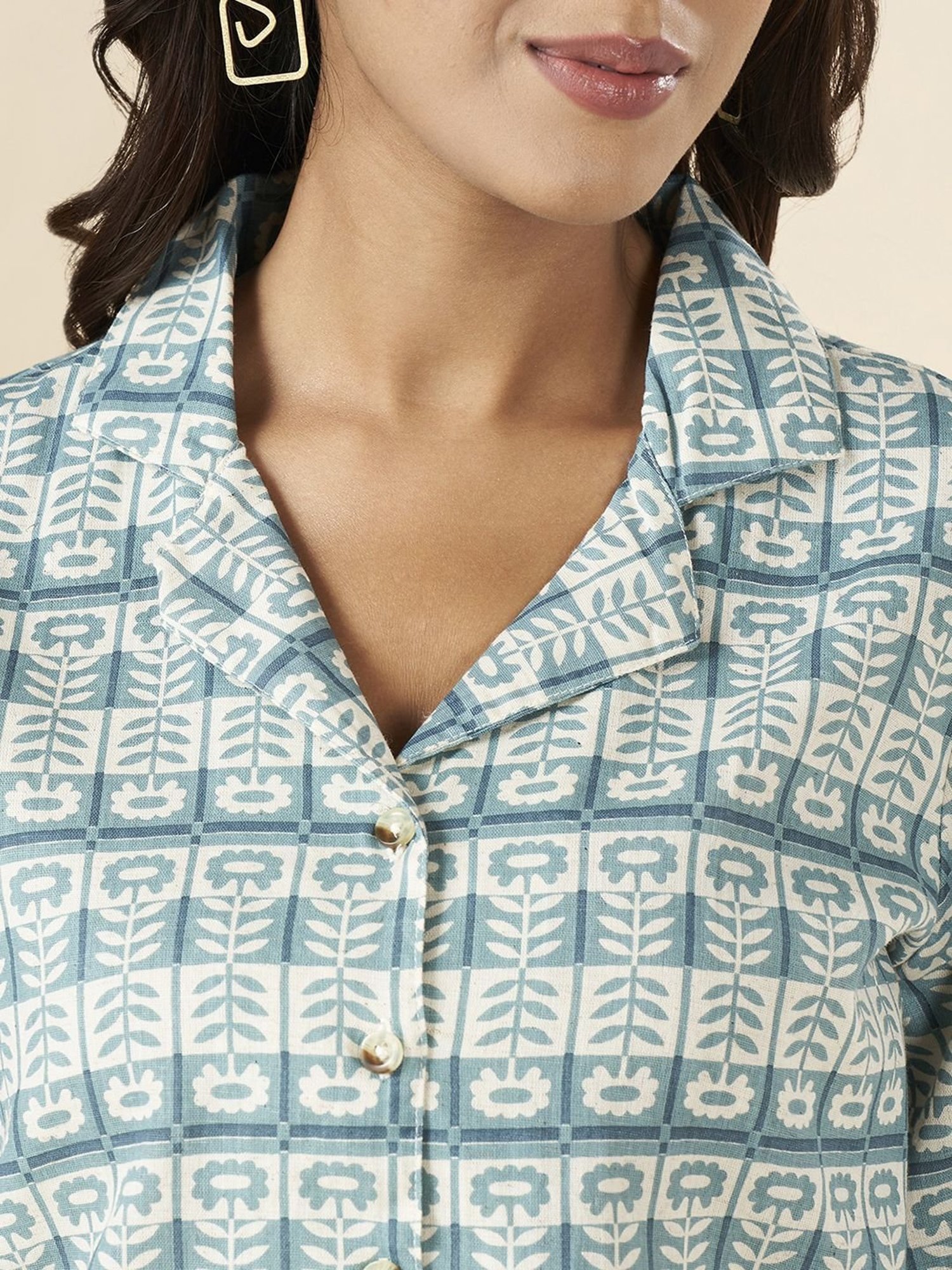 Akkriti by Pantaloons Teal Blue Cotton Printed Crop Top