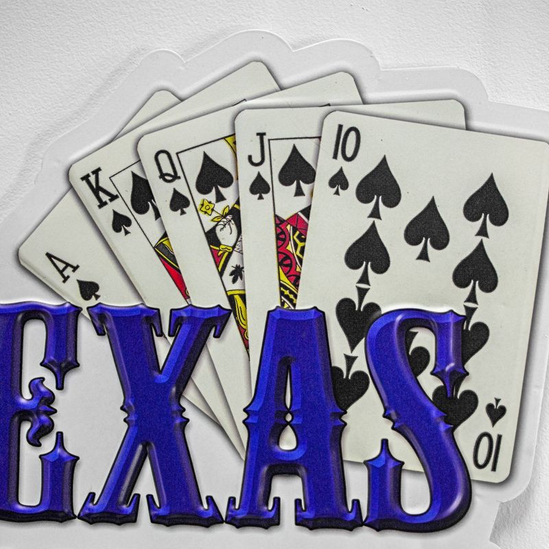 Texas Hold 'Em Embossed Metal Sign White/Red/Dark Blue - Crystal Art Gallery