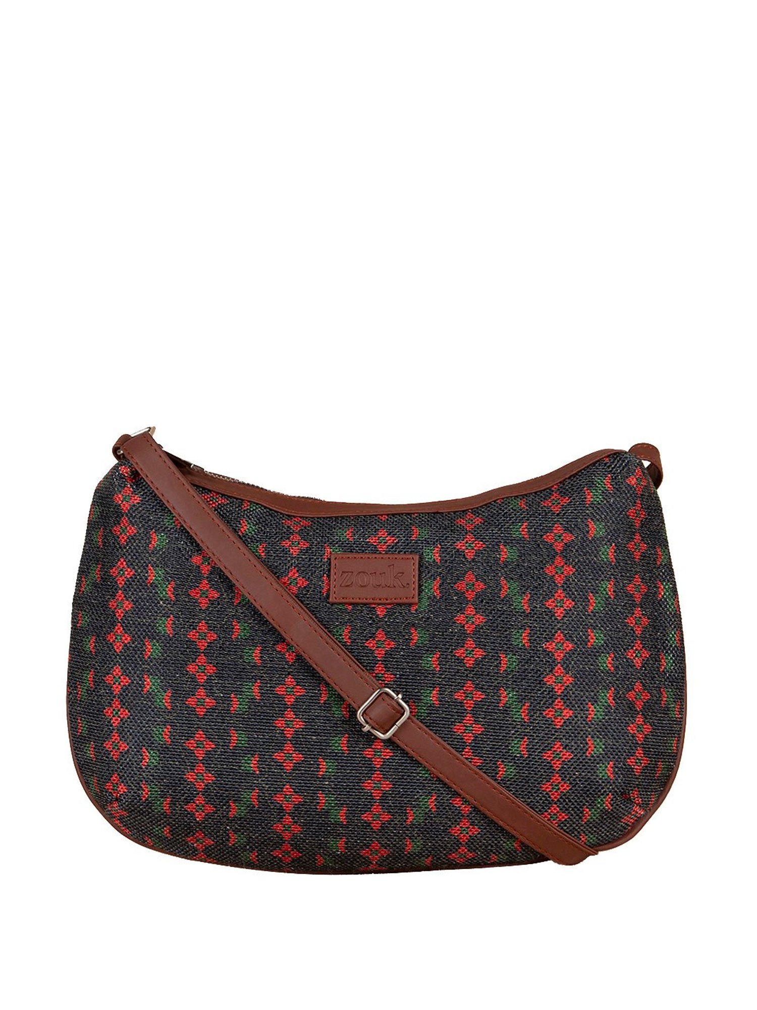 ZOUK Black Printed Medium Sling Handbag