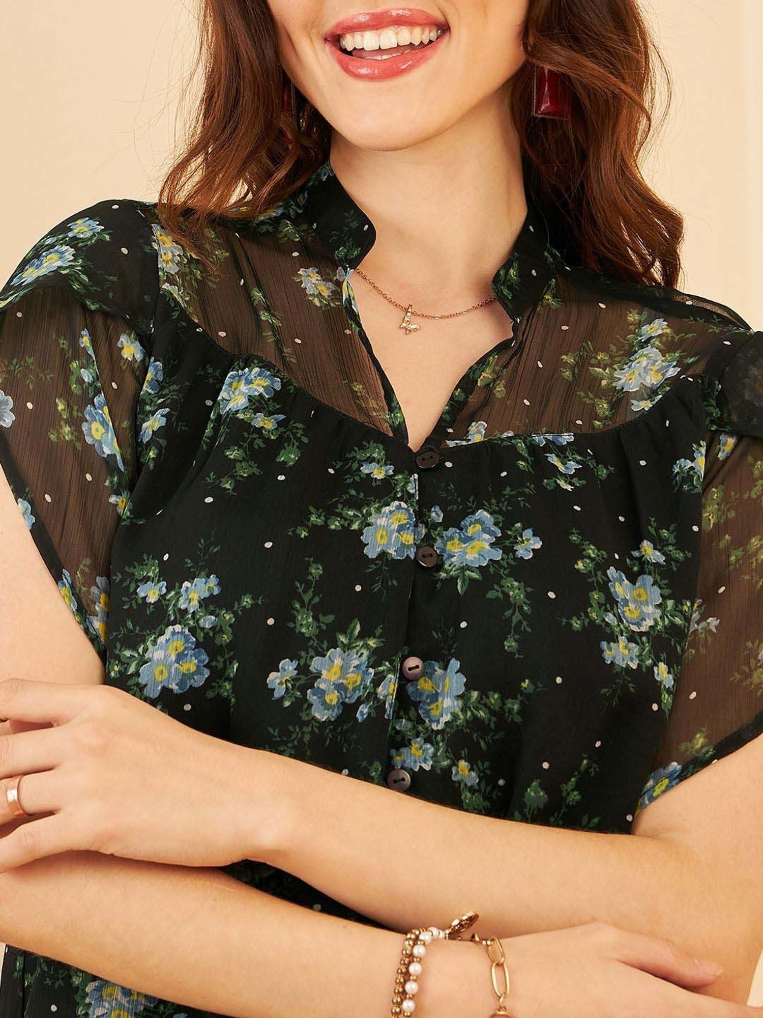 Rare Black Floral Print Top