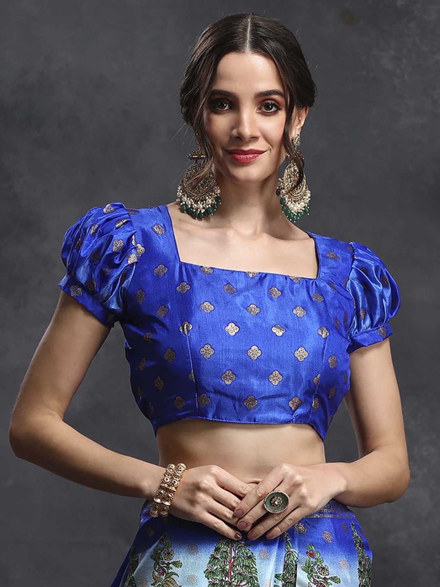 Saree Mall Blue Silk Printed Saree With Unstitched Blouse