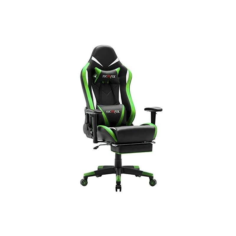 Green Massage Gaming Chair High Back, Big and Tall Computer Gaming Chair with Footrest, Ergonomic Gamer Chair for E-Sport, Reclining Video Game Chair with Headrest and Lumbar Support