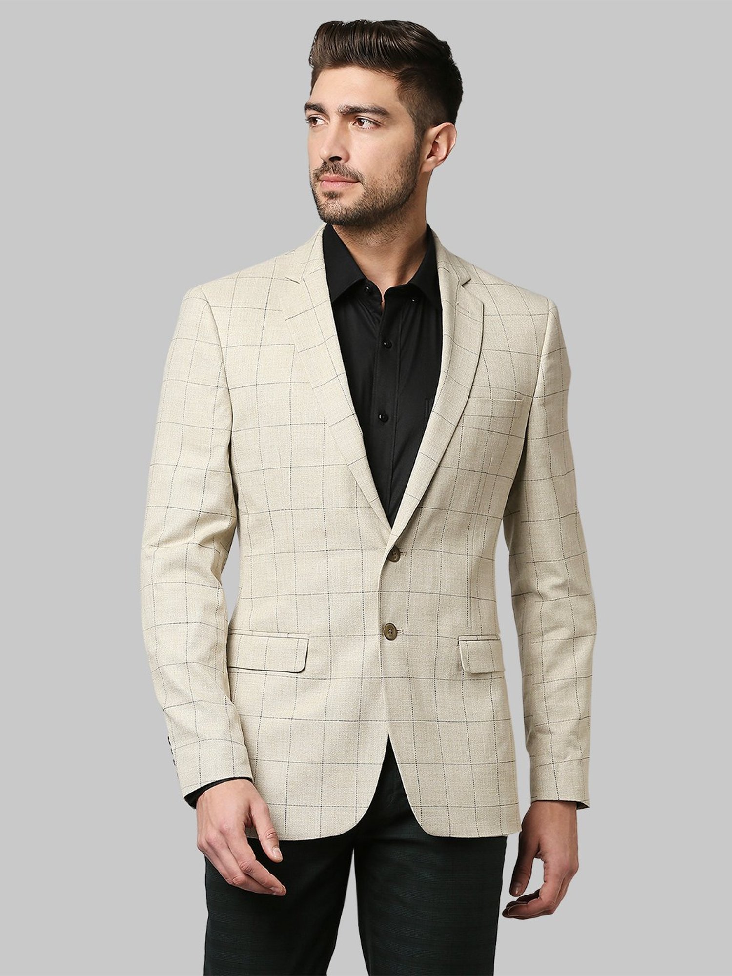Raymond Beige Check Notched Lapel Blazer