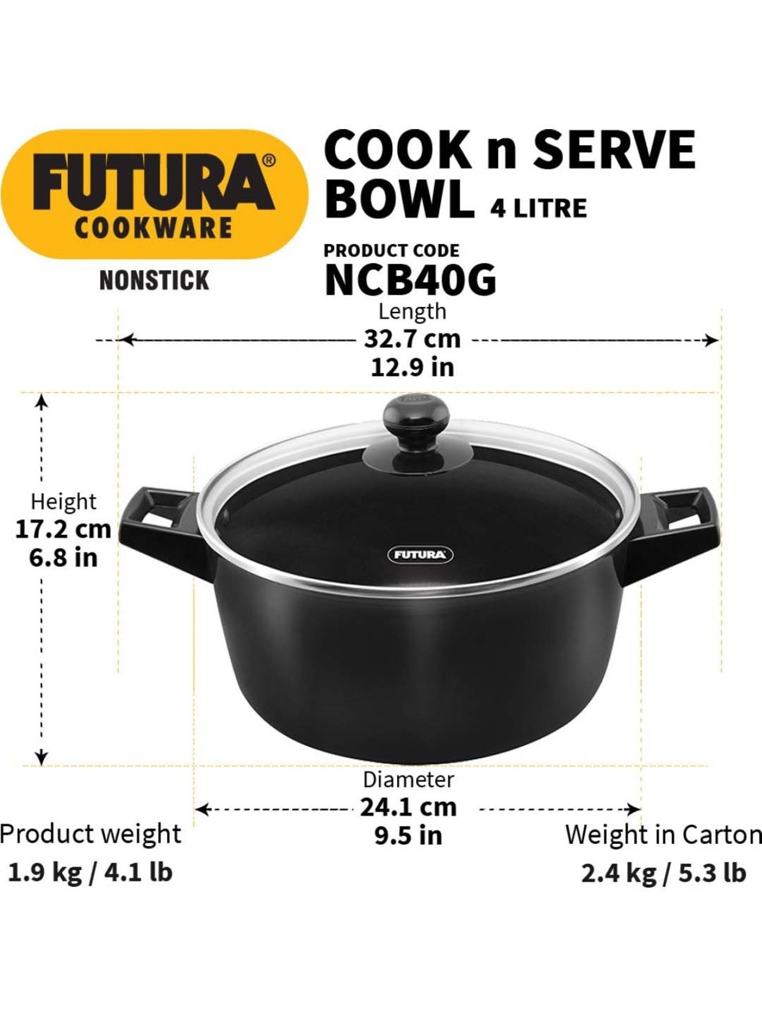 Hawkins Black & Transparent Hard Anodised 24.7 cm Non-Stick Cooking Pot With Lid (4 L) - Set of 1