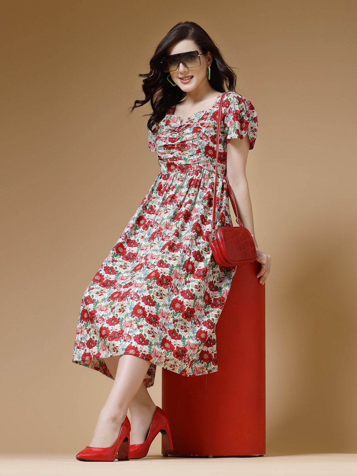 Indibelle Red Floral Ethnic Dress