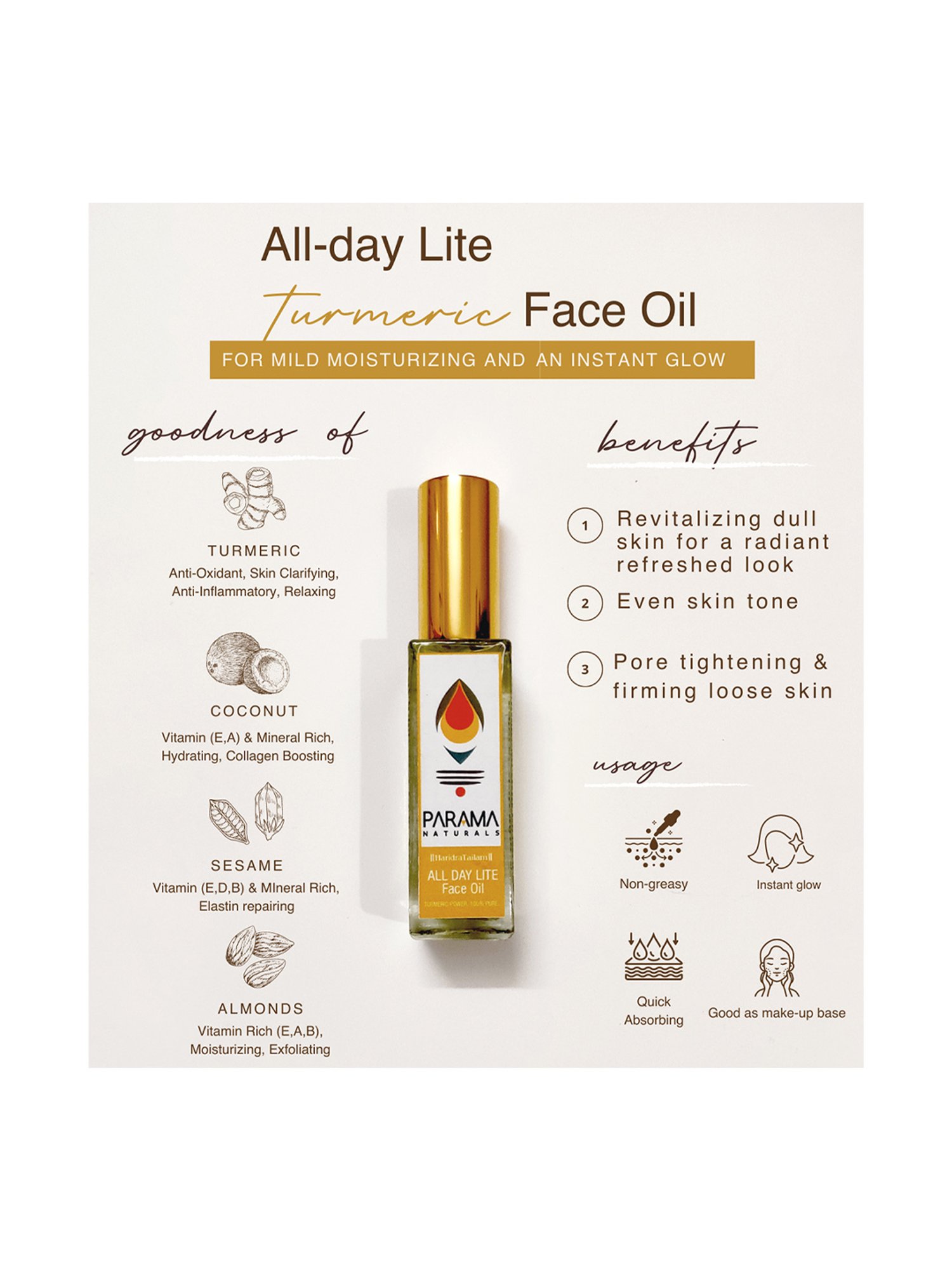Parama Naturals All Day Lite Turmeric Face Oil - 30 ml