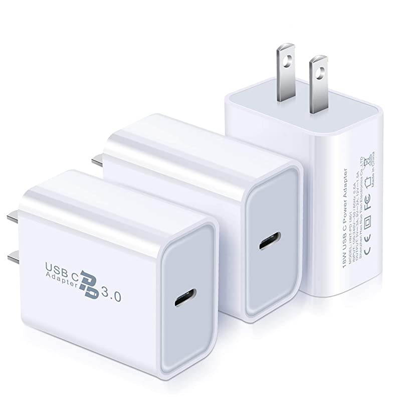 USB C Charger  3Pack 18W PD 30 Wall Charger USB C Power Adapter Type C Fast Charger Compatible for iPhone 1111 Pro MaxXXSXR8PlusGalaxy S10 S9 S8 Plus Note 8 9 10PixeliPad ProWhite