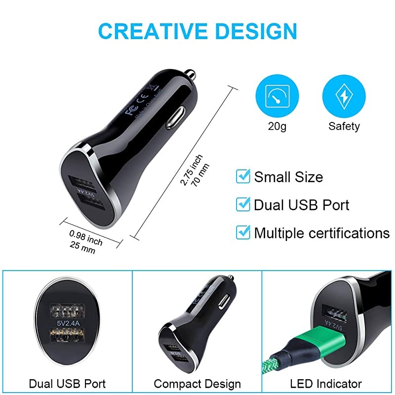 C Wall Charger Plug Car Charger Adapter with 2 Pack 6ft USB C Cable Fast Charging Cord Compatible for Samsung Galaxy S10+ S10 S9+ S8 A10e A20 A50 A70 A80 LG Stylo 54 G8 G7 G6 V50 V40 V35 ThinQ