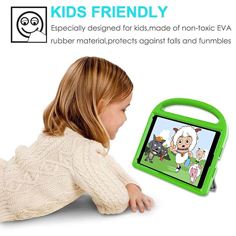 iPad 9.7 2018 2017 / Air 1/2 / Pro 9.7 Case for Kids -  Durable Shockproof Protective Handle Bumper Stand Cover with Screen Protector for iPad 9.7 inch 5th/6th Generation, Green