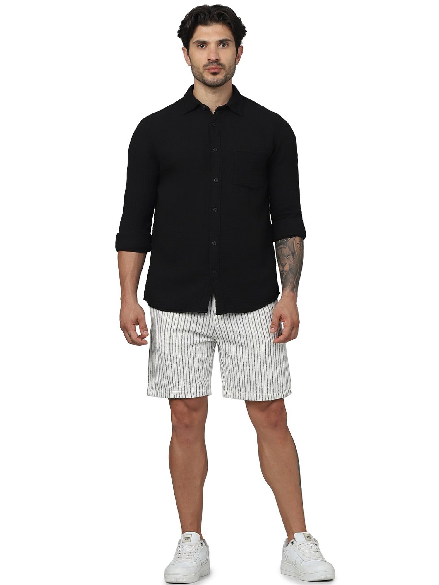 celio* Off White Regular Fit Striped Shorts