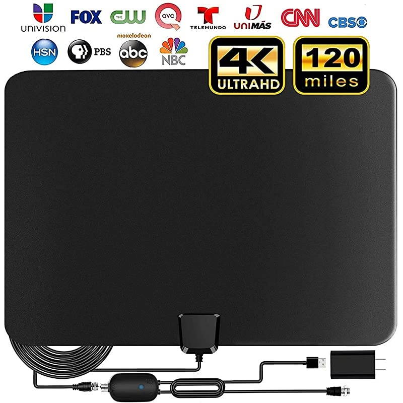 Antenna2020 Indoor Amplified Digital HDAntenna 90120 Miles Range 4K 1080P HD VHF UHF for Local Free Local HD Channels 18 FT Coax Cable