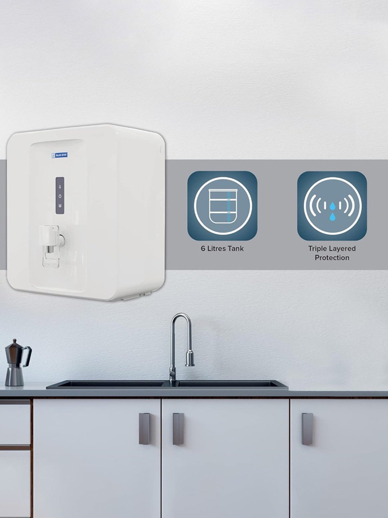 Blue Star Excella RO + UV + UF Water Purifier 6L (White)