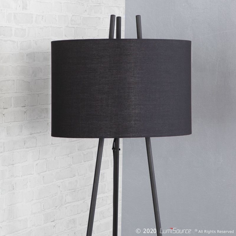 Trident Contemporary Floor Lamp with Metal and Linen Shade Black (Includes LED Light Bulb) - LumiSource