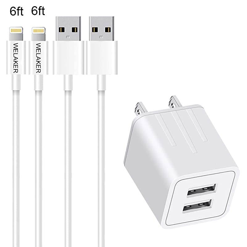 iPhone Charger  2Pack 6ft lightning Cable iPad cord High Speed Data Sync Fast Transfer Wall Charger 2 Port Adapter Charging PlugETL Listed Compatible With iPhone XS MAXXRX87Plus6S6SE