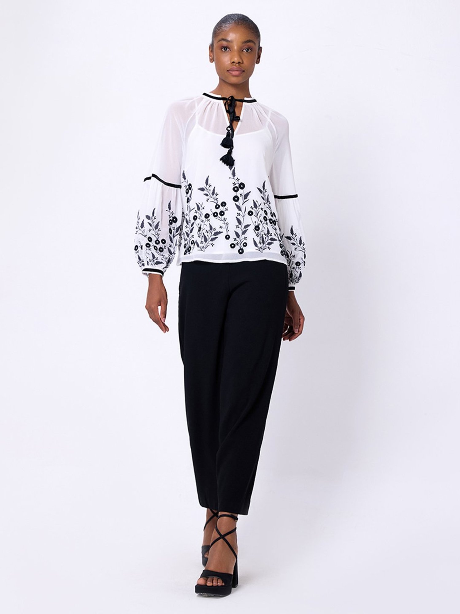 Cover Story White & Black Embroidered Top