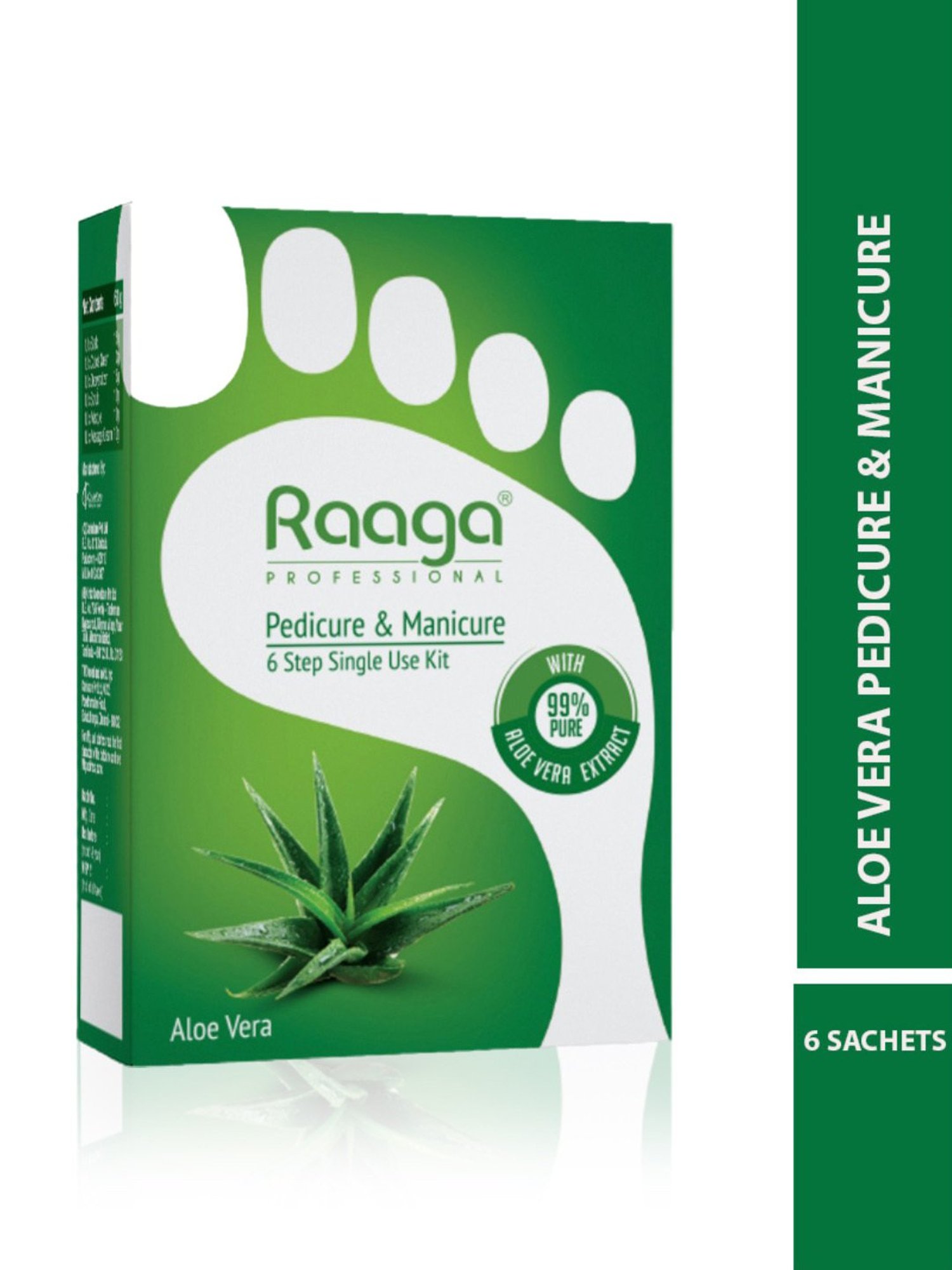 Raaga Professional Pedicure & Manicure 6 Step Single Use Kit Aloe Vera - 6 Sachets