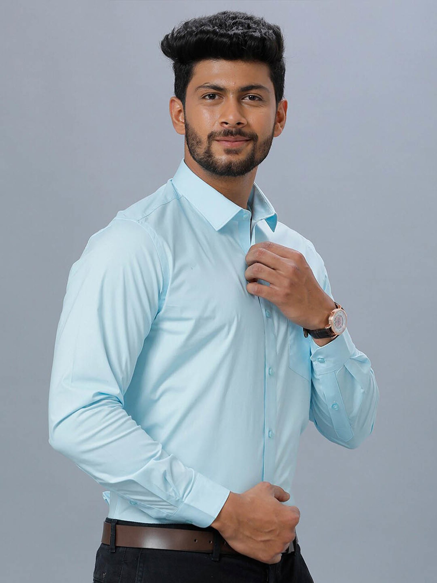 Ramraj Blue Cotton Regular Fit Shirt