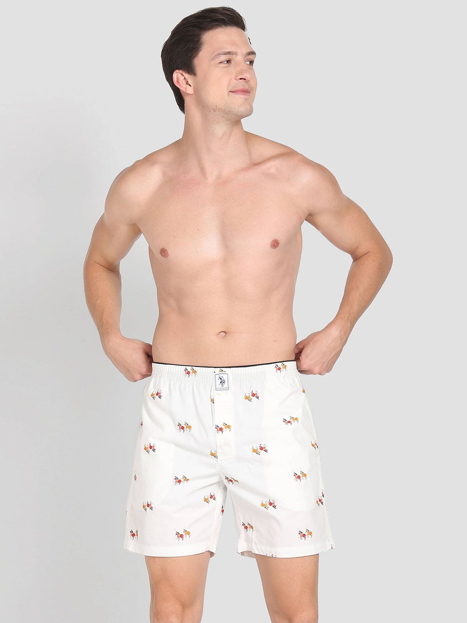 U.S. Polo Assn. White Regular Fit Printed Cotton Boxers