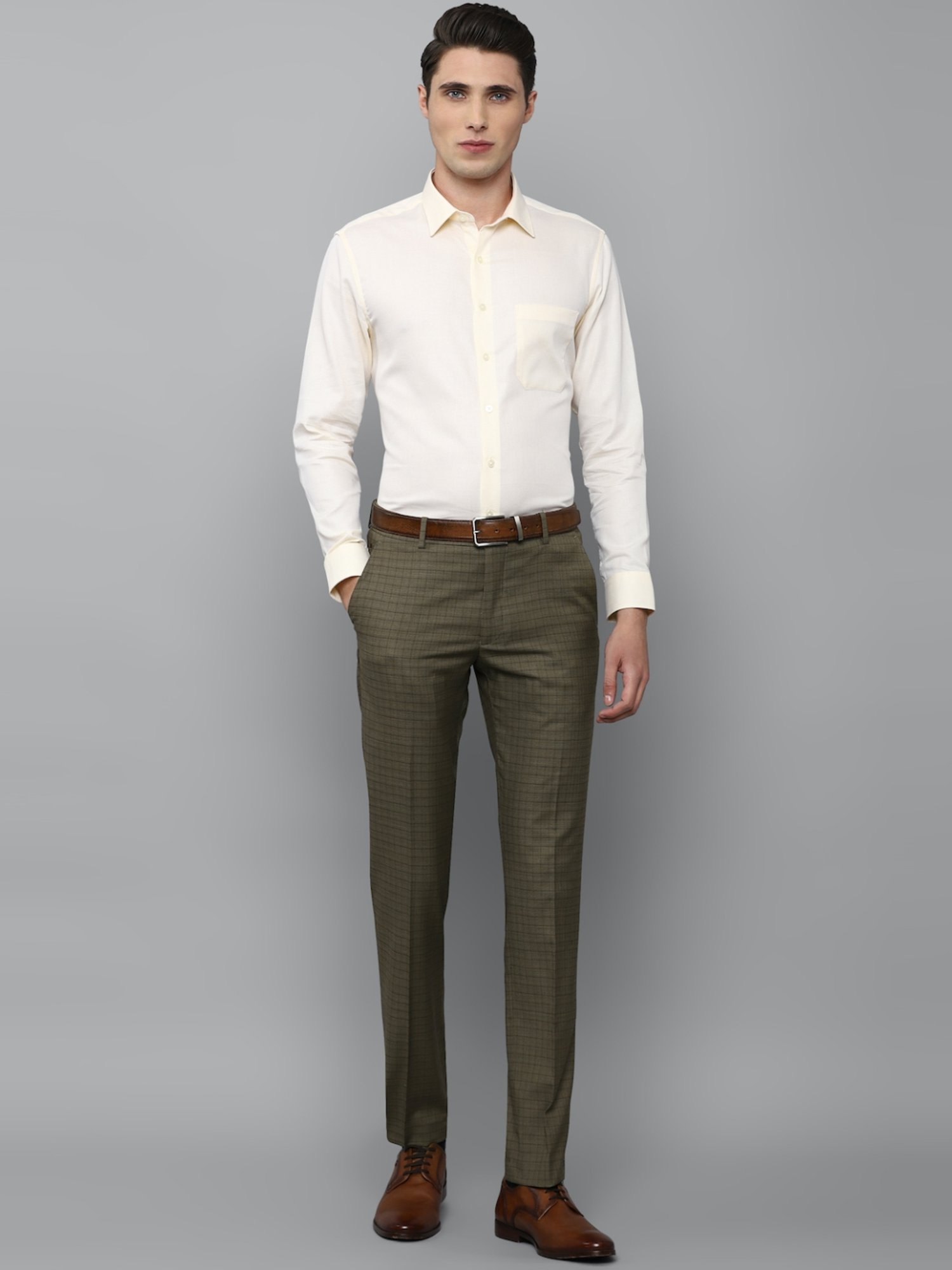 Louis Philippe Green Slim Fit Checks Trousers