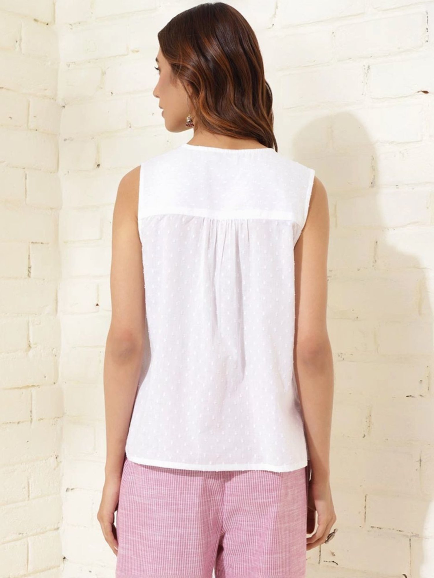 Fabindia White Cotton Self Pattern Top
