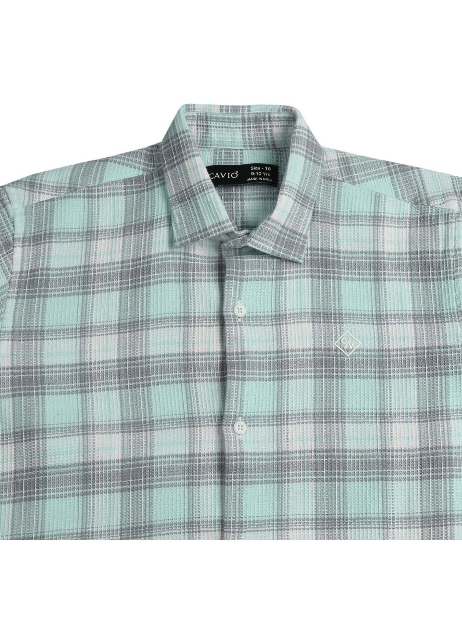 Cavio Kids Blue & Grey Cotton Chequered Full Sleeves Shirt