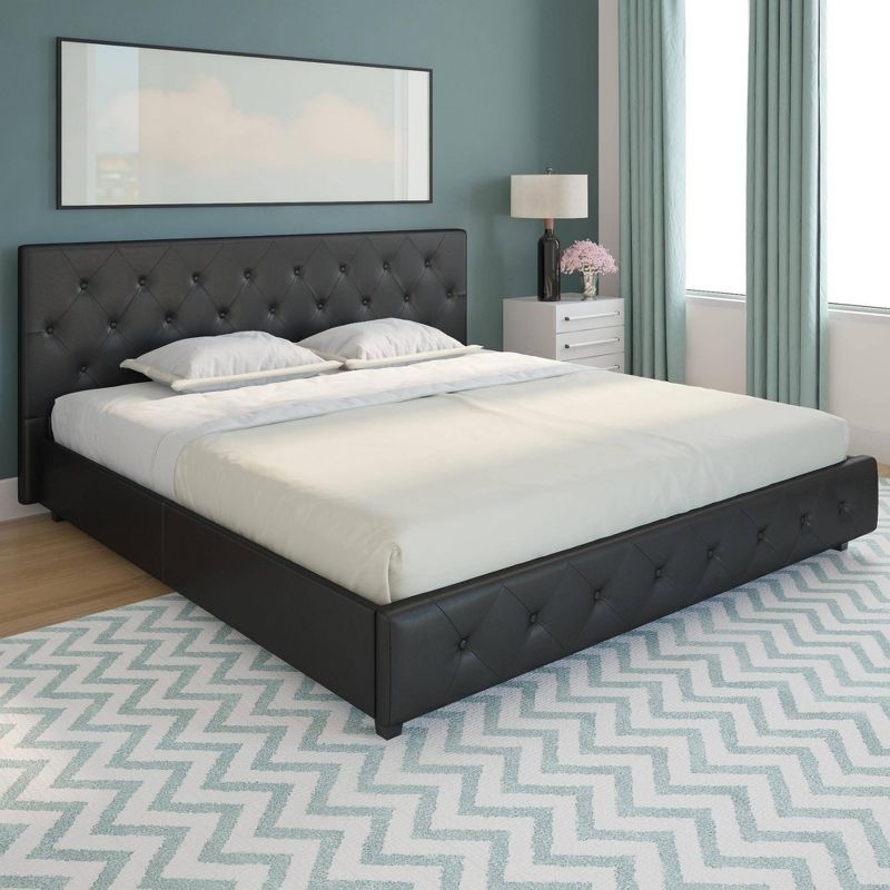 King Dalia Faux Leather Upholstered Bed Black - Room & Joy
