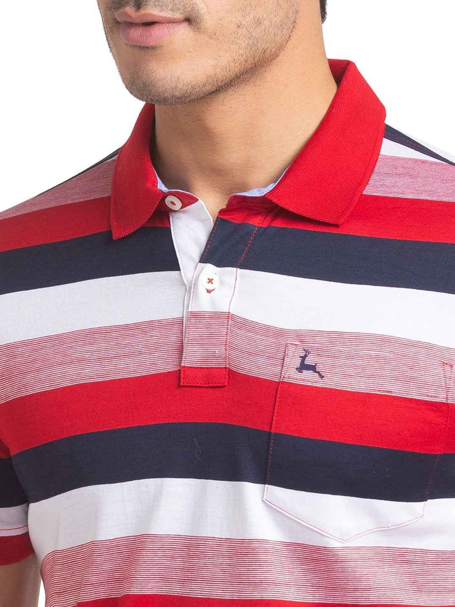 Parx Red Pure Cotton Regular Fit Striped Polo T-Shirt