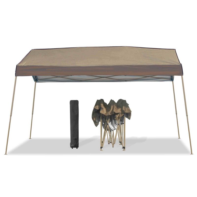 Z-Shade 12 x 14 Foot Panorama Instant Pop Up Canopy Tent Outdoor Shelter Tent with Reliable Stakes, Steel Frame, and Rolling Bag, Tan