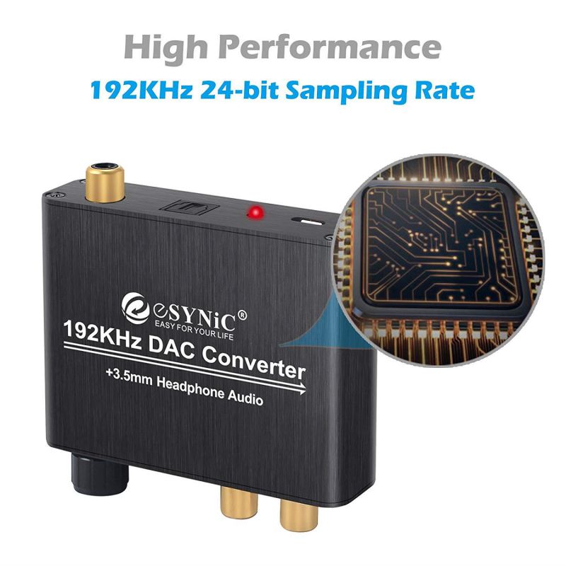 192kHz DAC Converter ESYNIC Digital to Analog Converter Volume Control Digital Optical Coaxial Toslink to Analog Stereo L/R RCA 3.5mm Audio Adapter for Xbox DVD Blu-ray PS3 PS4 AV Amps Cinema Systems