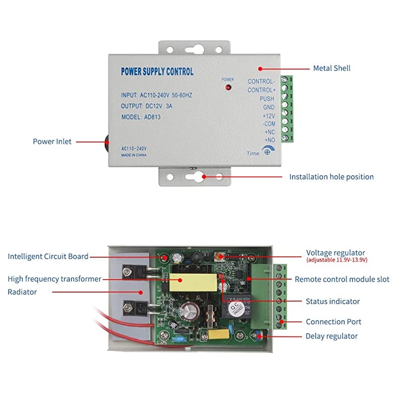 110-240VAC to 12VDC Power Supply Controller for Access Control System & Intercom Camera