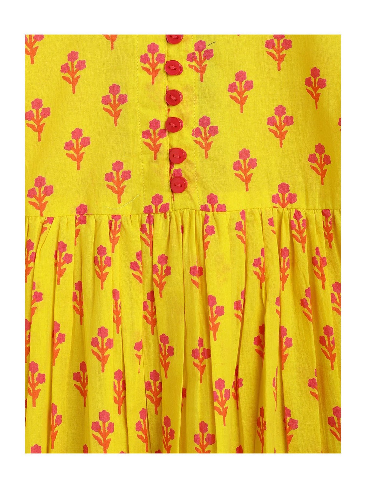 Campana Yellow & Pink Floral Print Kurta with Dhoti
