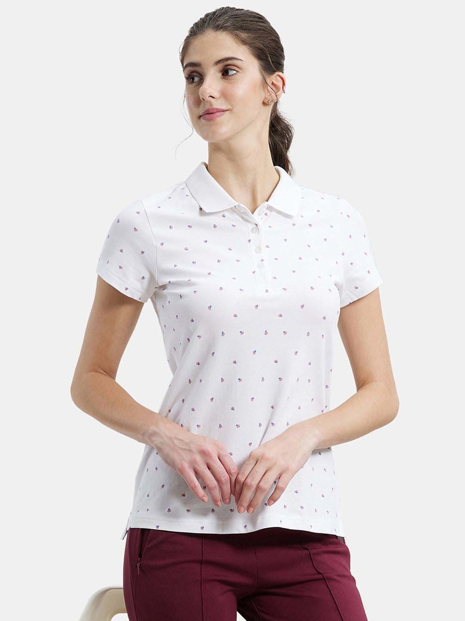 Jockey UL34 Women's Super Combed Cotton Pique Regular Fit Printed Polo T-Shirt (Prints May Vary)