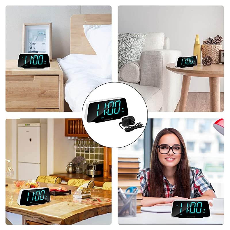 Loud Alarm Clock Radio with 9 Inch Blue LED Display for Bedroom, 3 Dimmer, Snooze, FM Radio, 12/24H, Auto DST, USB Chargers, Battery Backup for Kids, Heavy Sleepers, Elderly