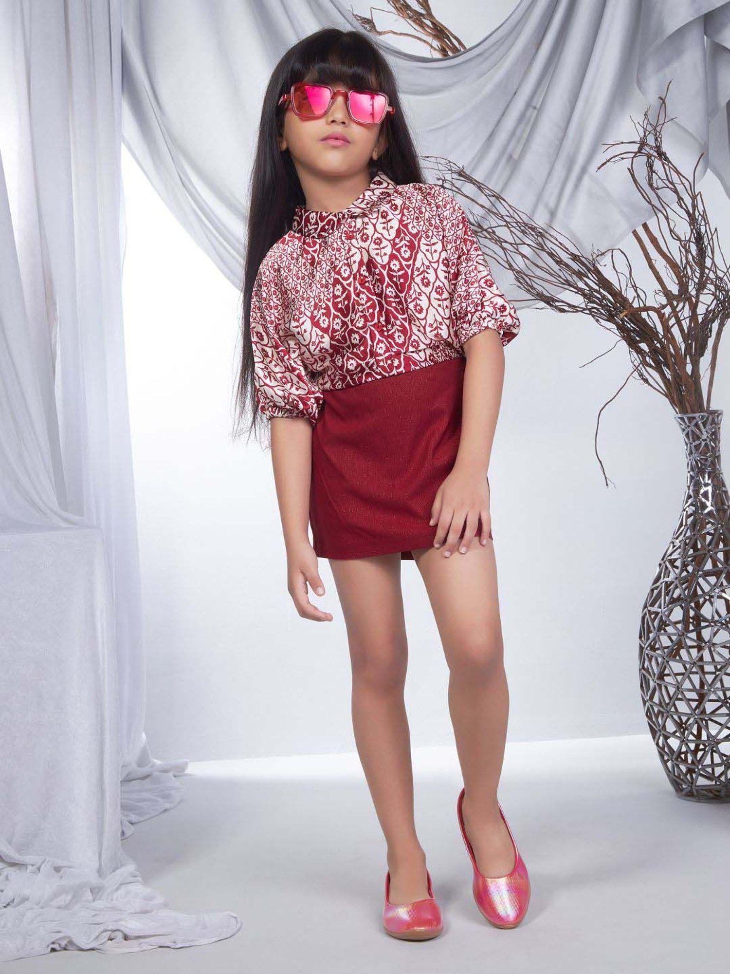 Peppermint Girls Maroon Floral Dress