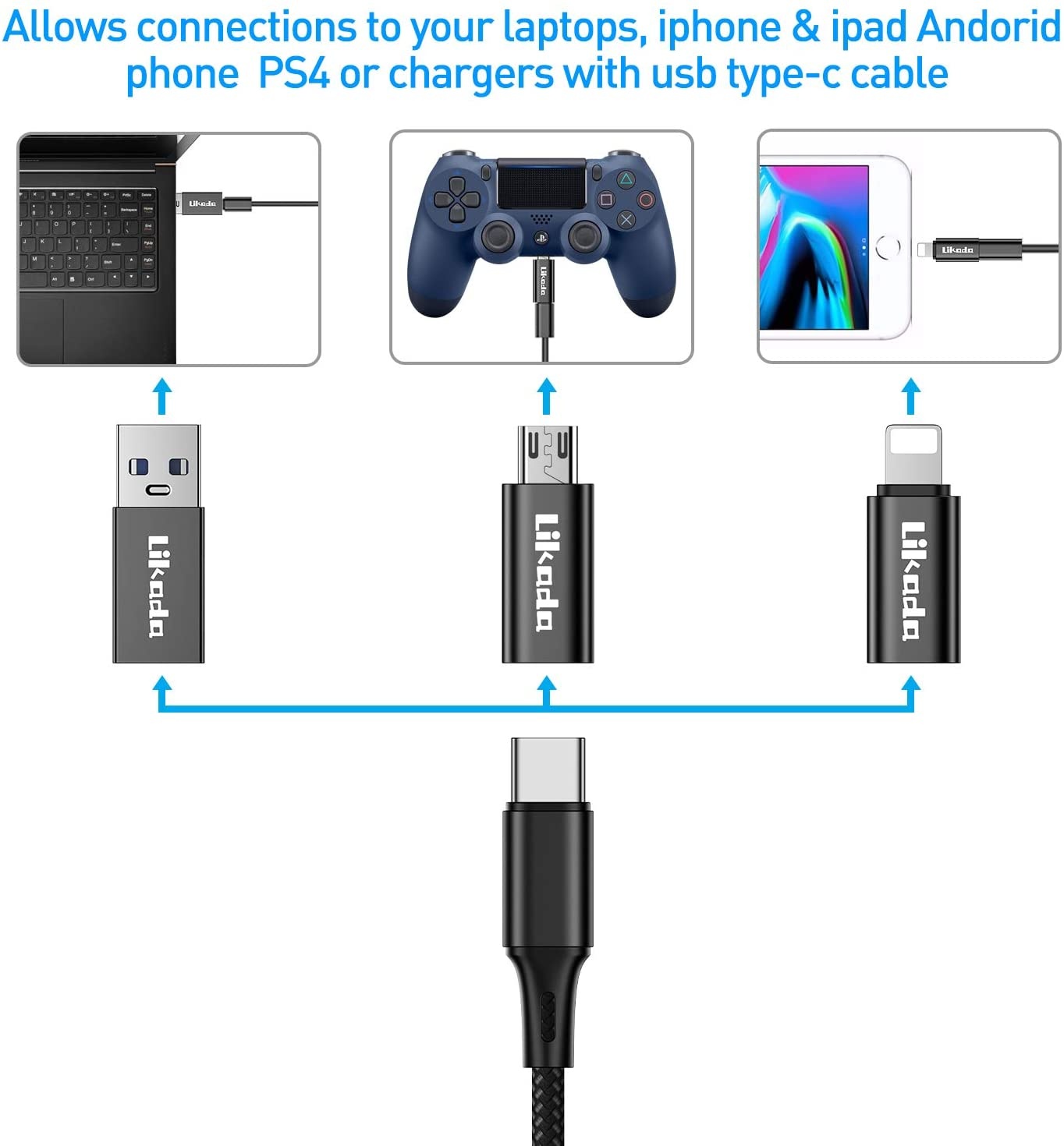 USB Type C Adapter USB C to Micro USB/USB C to USB 3.0/USB C to 1phone Adapter Data Sync Fast Charging Convert Connector for Samsung Galaxy S9 S8 Note 9 Google Pixel (Black)