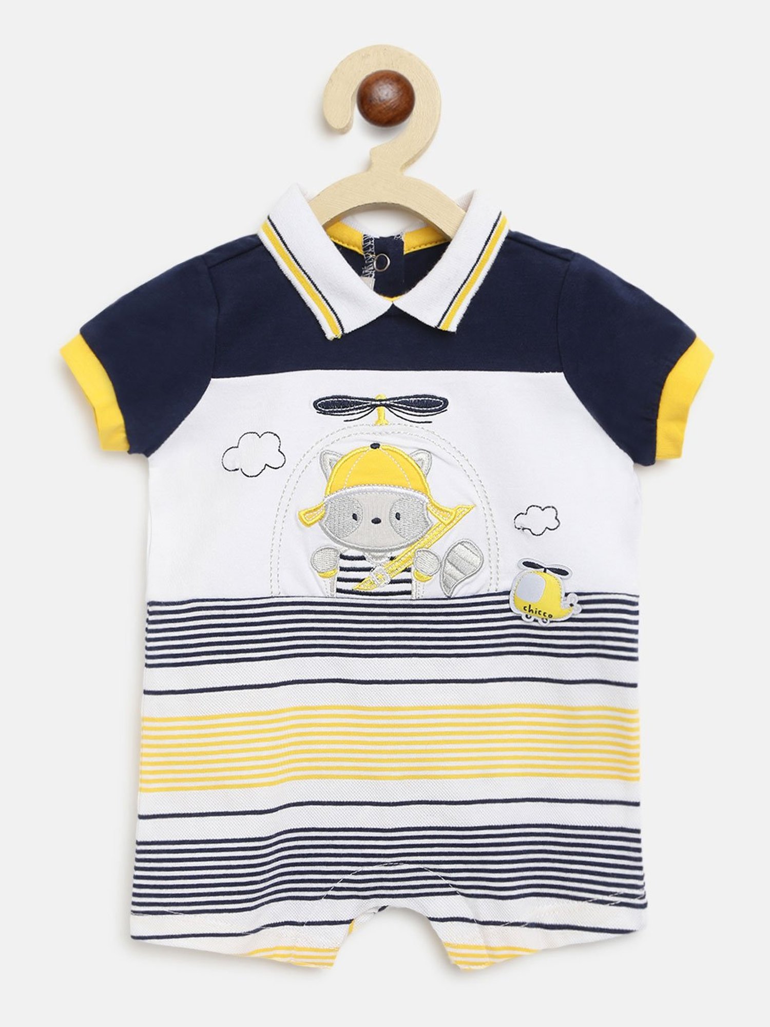 Chicco Kids White & Blue Applique Romper