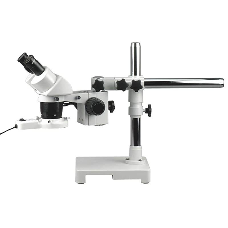 SW-3B24-FRL Binocular Microscope, WH10x Eyepieces, 10X and 40X Magnification, 2X/4X Objective, Single-Arm Boom Stand, 8W Fluorescent Ring Light, 110V-120V