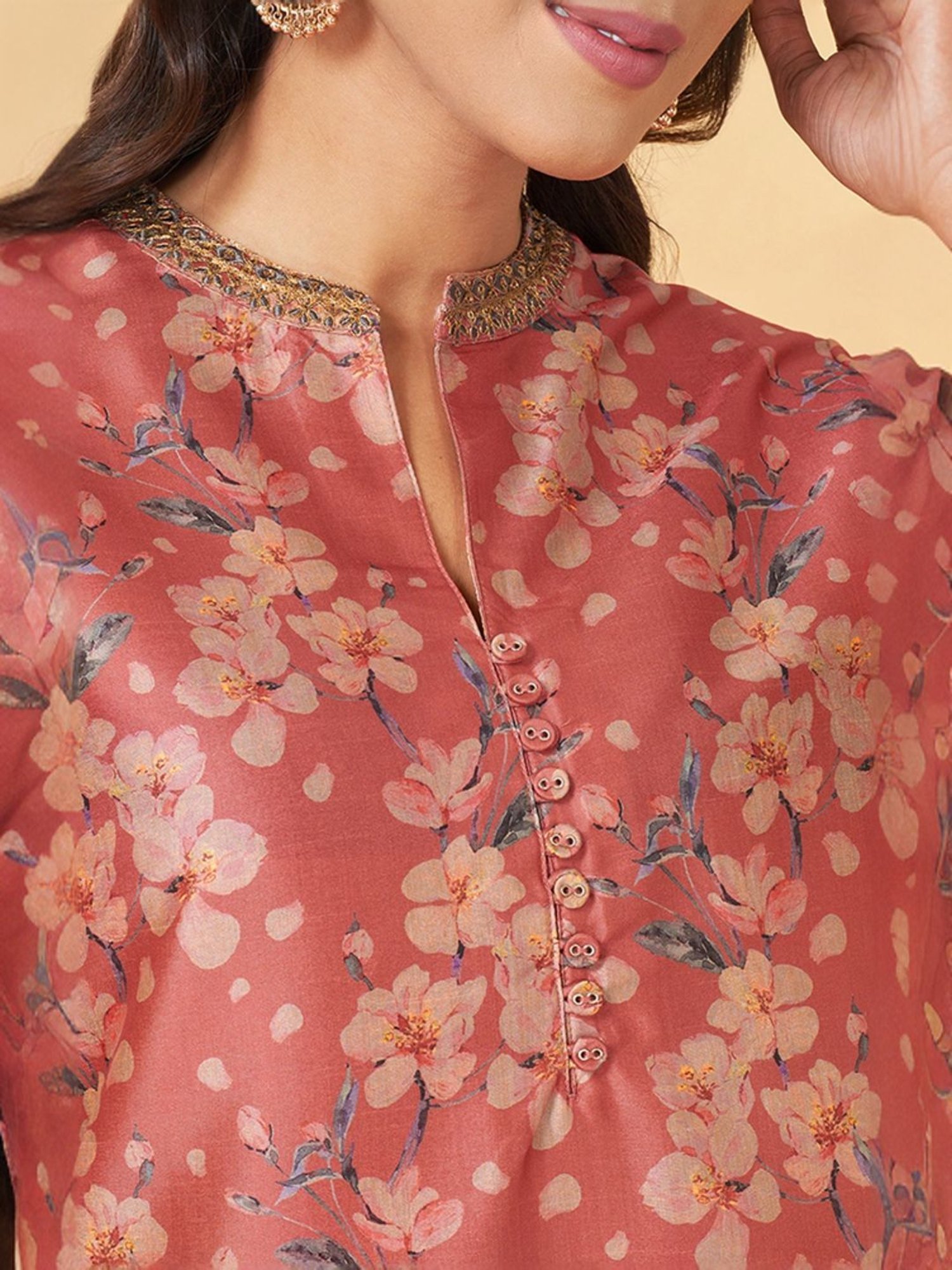 Rangmanch by Pantaloons Pink Printed Kurti Pant Set