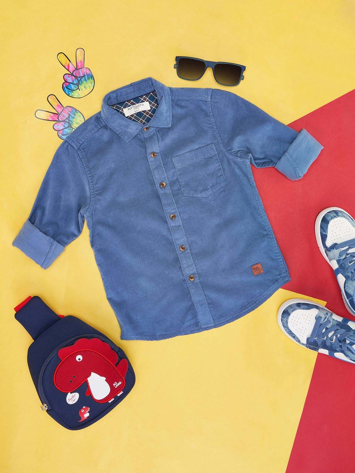 Mothercare Kids Blue Cotton Self Pattern Full Sleeves Shirt