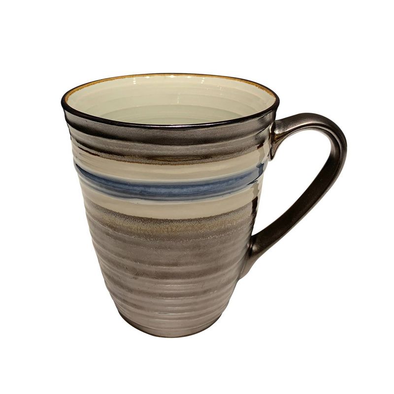 16pc Stoneware Rustic Stripe Dinnerware Set Black - Baum Bros.