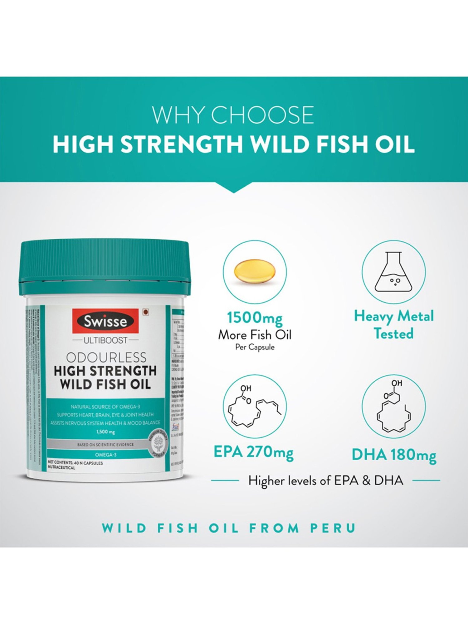 Swisse Ultiboost Odourless Wild Fish Oil - 40 Capsules