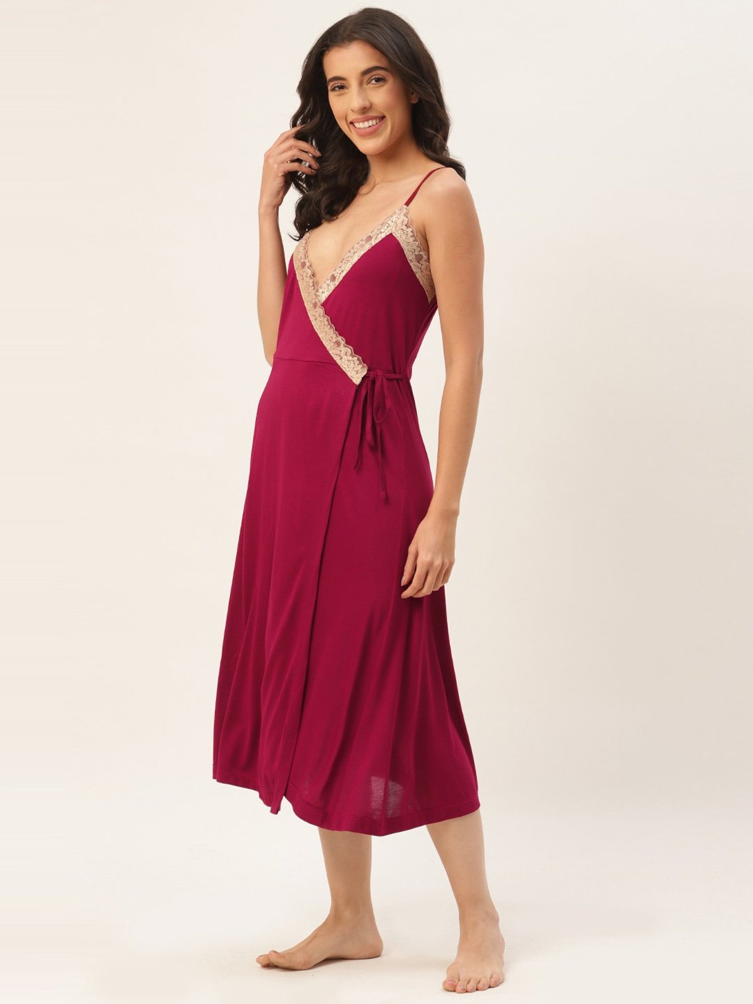 Ms.Lingies Maroon Lace Work Nighty