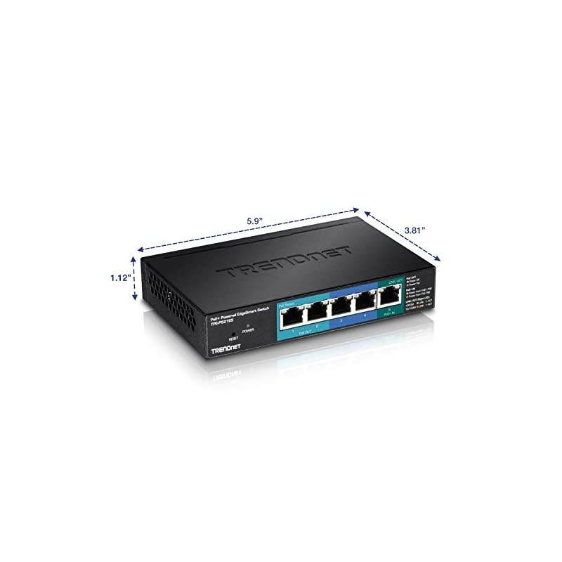 5-Port Gigabit PoE+ Powered EdgeSmart Switch with PoE Pass Through, 18W PoE Budget, 10Gbps Switching Capacity, Managed Switch, Wall-Mountable, Lifetime Protection, Black, TPE-P521ES