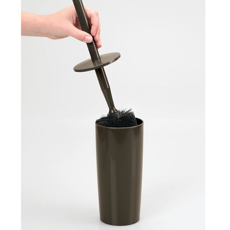 mDesign 3 Piece Plastic Bathroom Plunger, Bowl Brush, Trash Can Set - Dark Brown