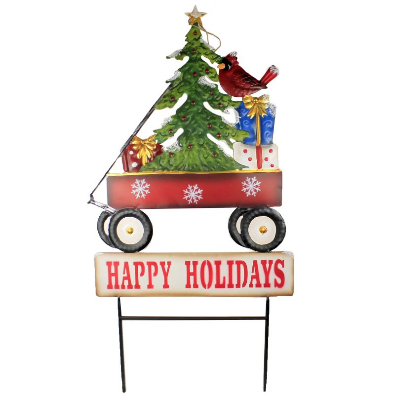 Christmas 30.25" Wagon W/ Christmas Tree Yard Decor Landscape Stake Poke  -  Freestanding Signs