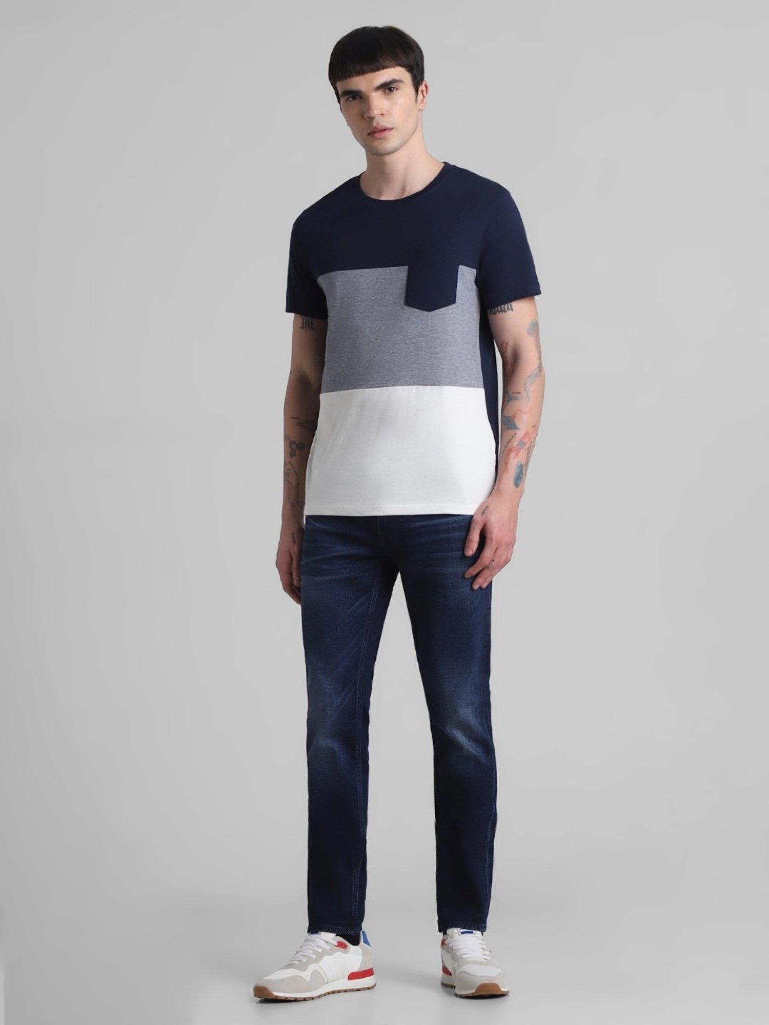 Jack & Jones Multicolored Cotton Slim Fit Colour Block T-Shirt
