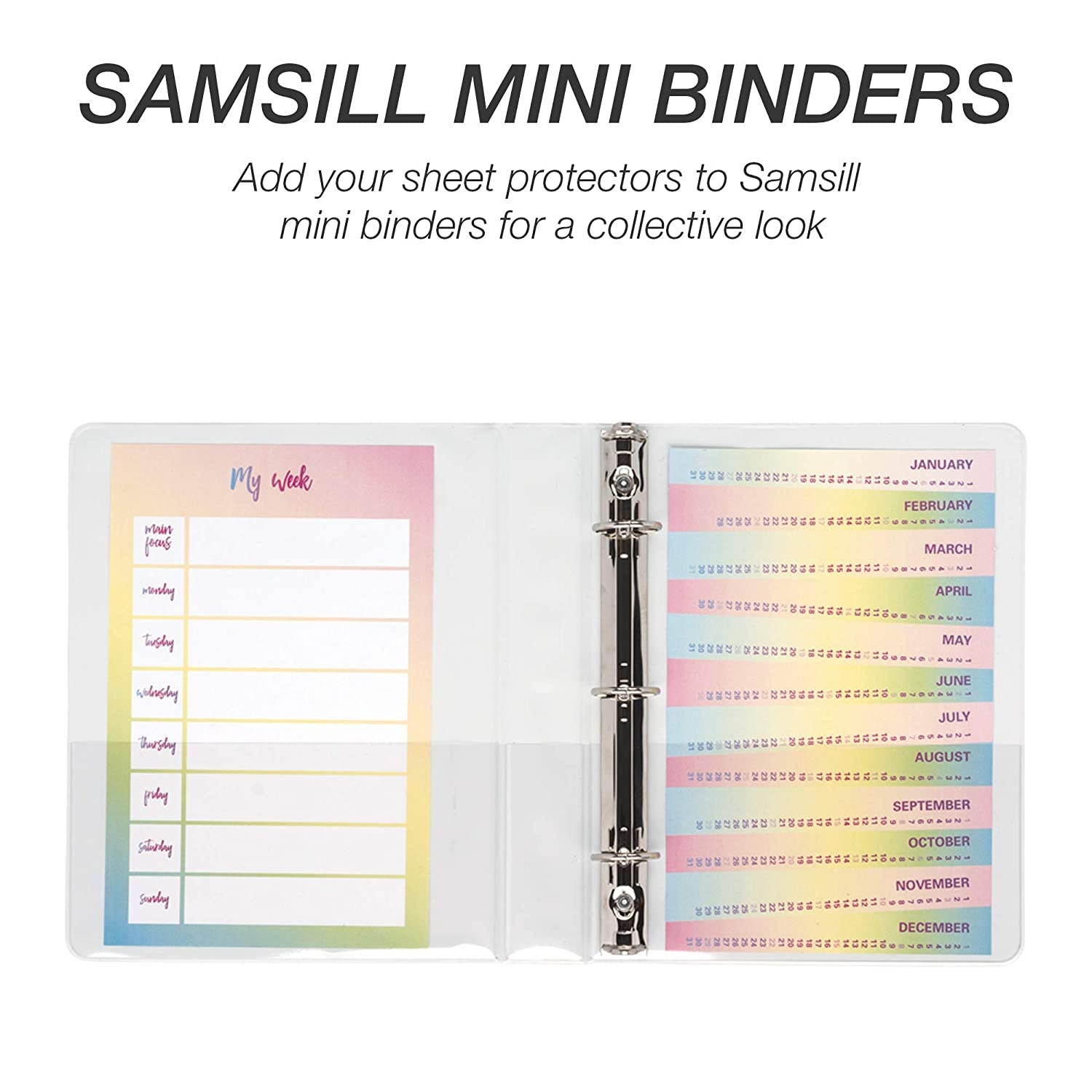 Samsill 100 Mini Clear Heavyweight Sheet Protectors, Top Loading 7 Hole 5.5 x 8.5 Inch Page Protectors for Mini Ring Binders, Archival Safe, Bulk 100 Pack